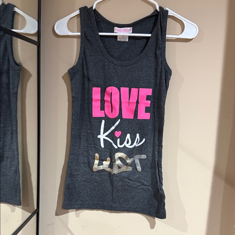 Jordan Charcoal Tank with Pink, White & Gold Graphic